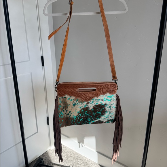 American Darling Brown and Turquoise Fringe Shoulder Bag - Picture 2 of 8